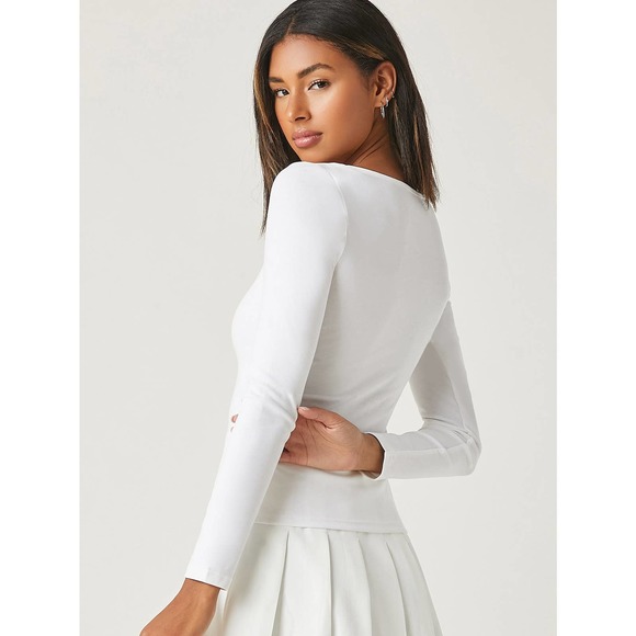 Long sleeve Square Neck Form Fitted Tee white - Picture 2 of 11